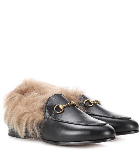 gucci leather loafers women|Gucci fur lined loafer.